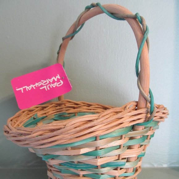 Vintage NWT Woven Wicker Basket w/ Handle Blue Green/Turquoise Paul Marshall NEW - Picture 1 of 12